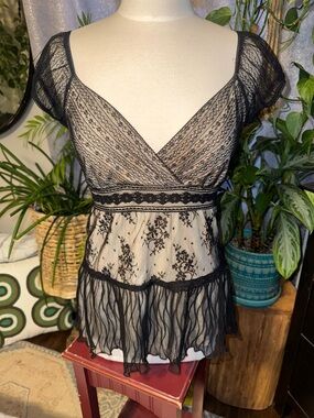 Black Sheer Lace Overlay Y2K top